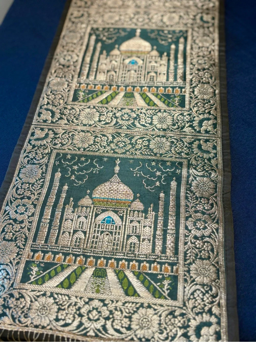 Embroidered Green Mosque Tapestry Wall Hanging - Decorative Home Accent